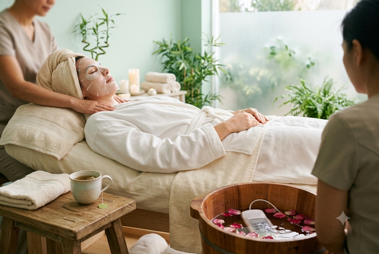 Experiencia Premium: facial completo+ masaje terapéutico + reflexología podal + desintoxicación iónica !!! En una sola sesión.